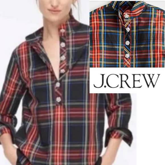 J. Crew Tops - J.Crew Bejeweled button neck tunic, S